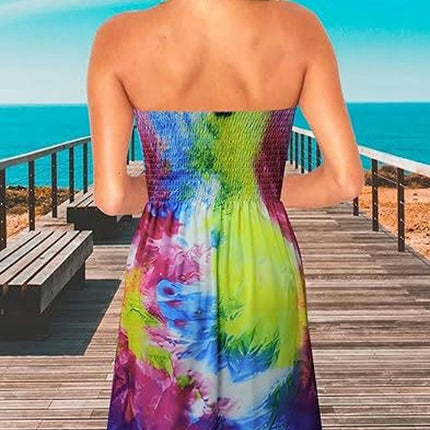 Tube Top Dress for Women Summer Beach Coverup Stretch Smocked Strapless Dress