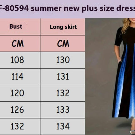 Summer Dress for Women Casual Crew Neck Plus Size Short Sleeve A-Line Flowy Maxi Dress