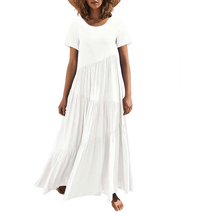 Women's Summer Casual Dresses Short Sleeve Crewneck Flowy Tiered Swing Maxi Dress