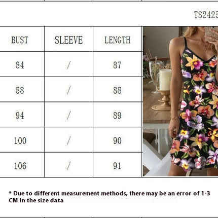 Women's Spaghetti Strap Floral Summer Dresses Sexy V Neck Sleeveless Mini Dress