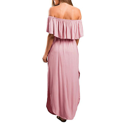 Women's Ruffle Off Shoulder Maxi Dress Sexy Strapless Long Side Slit Dresses