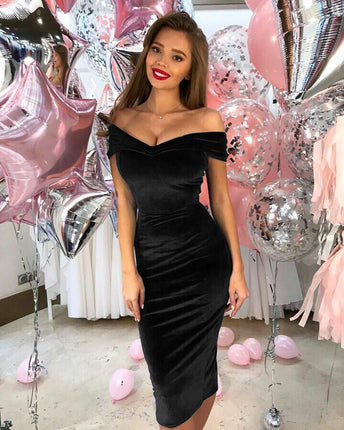 Women Ruched Off Shoulder Dress Bodycon Party Elegant Midi Dresses