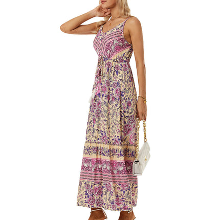 Women's Summer Maxi Dress Casual V-Neck Sleeveless Spaghetti Strap Floral Beach Long Dresses