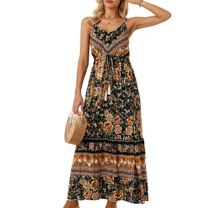 Women's Summer Maxi Dress Casual V-Neck Sleeveless Spaghetti Strap Floral Beach Long Dresses