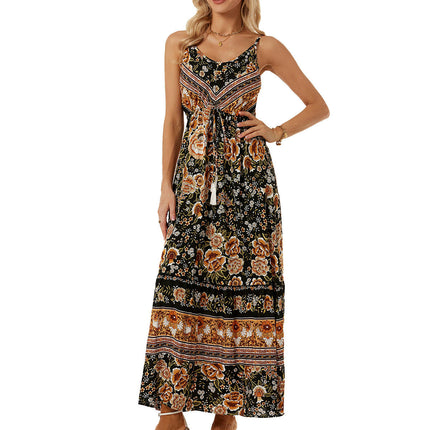 Women's Summer Maxi Dress Casual V-Neck Sleeveless Spaghetti Strap Floral Beach Long Dresses