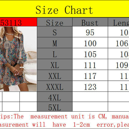 Women's Dresses Summer Bohemian Casual 3/4 Flare Sleeve Floral Print Mini Dress