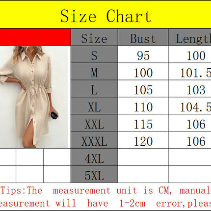 Womens Casual Midi Dresses Solid V Neck Roll Up Sleeve Button Down Drawstring Shirt Dress