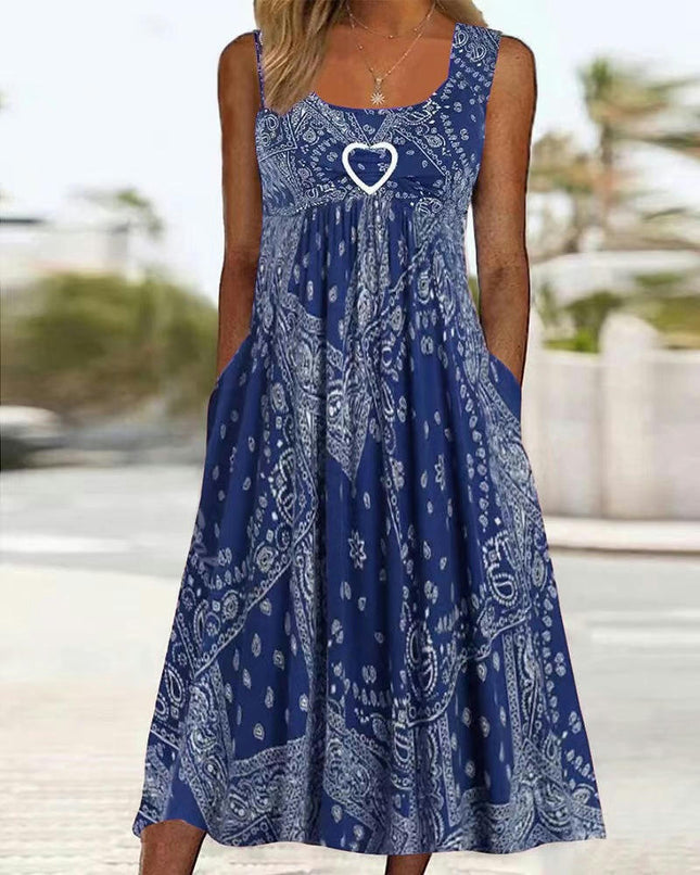 Womens Boho Floral Maxi Dresses Sleeveless Casual Summer Flowy Long Dresses