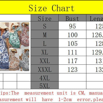 Women's Boho Floral Maxi Dress Puffy Short Sleeve V Neck Casual Long Beach Dress