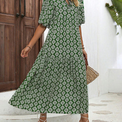 Women's Short Sleeve Round Neck Casual Flowy Print Summer Maxi Dresses