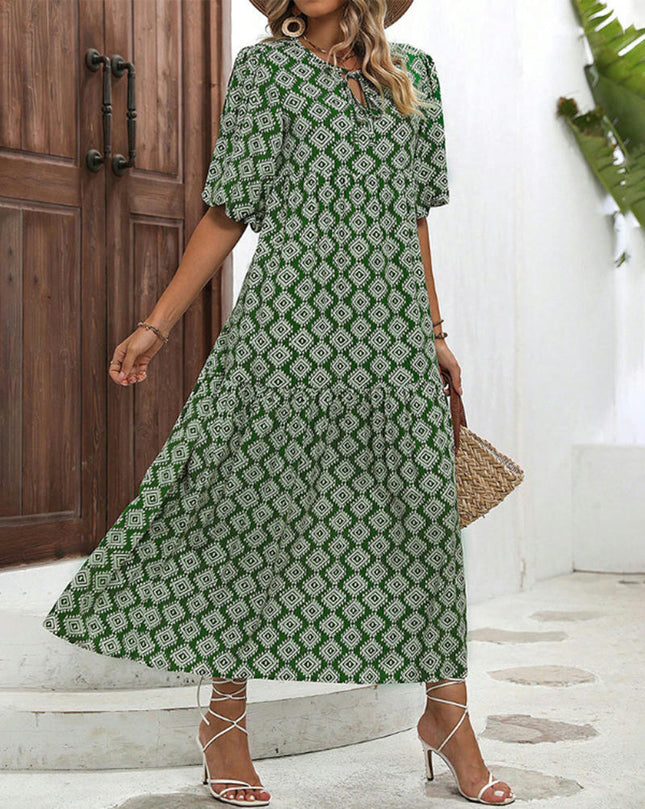 Women's Short Sleeve Round Neck Casual Flowy Print Summer Maxi Dresses