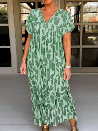 Women's Summer Short Sleeve V Neck Casual Loose Flowy Print Maxi Dresses