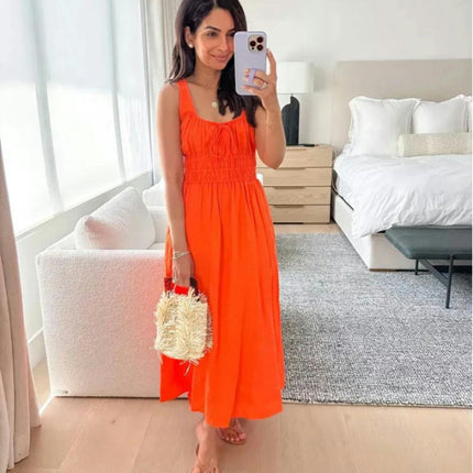 Midi Dresses for Women Elegant U Neck Sleeveless High Waist A-Line Flowy Summer Dress