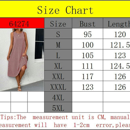 Women's Summer Crew Neck Midi Dresses Casual Loose Sleeveless Print Tank Dress