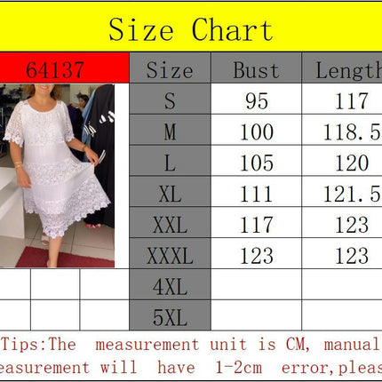 Women Casual Summer Lace Dress Short Sleeve Crew Neck Midi Dress