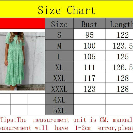 Women's Summer Casual Floral Print Short Sleeve Crew Neck Tiered Flowy Maxi Dress