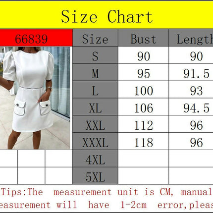 Women's Summer Casual Puff Short Sleeve Crewneck Bodycon Pencil Mini Dress with Pockets