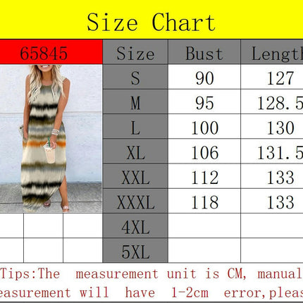 Summer Maxi Dresses for Women Casual Crew Neck Sleeveless Color Block Tank Dress