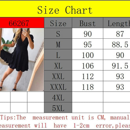 Women's Summer Wrap Mini Dress Casual V Neck Puff Short Sleeve Ruffle Hem Dresses