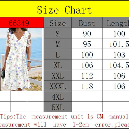 Women's Floral Print V Neck Lace Short Sleeve Casual Mini Boho Swing Dress