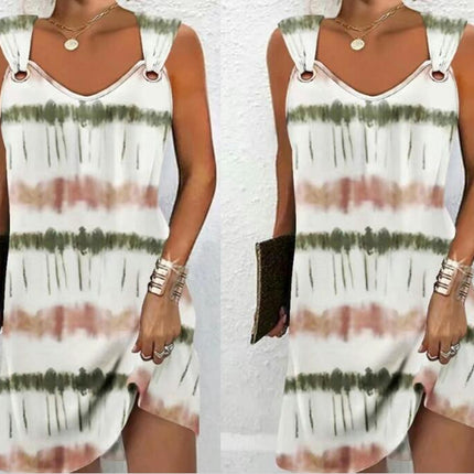 Tank Dresses for Women Summer Sleeveless Color Block V Neck Midi Dress