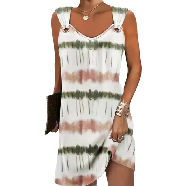 Tank Dresses for Women Summer Sleeveless Color Block V Neck Midi Dress