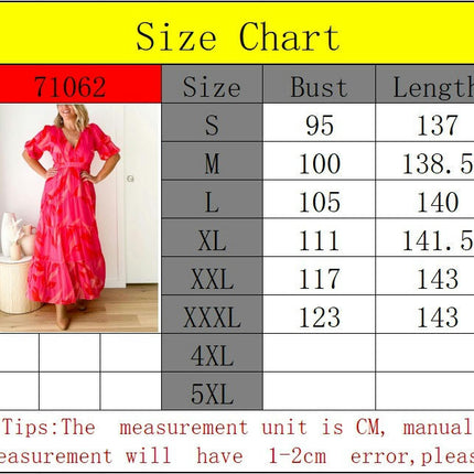 Womens Summer Puff Short Sleeve V Neck Floral Print Casual Tiered Ruffle Maxi Dresses