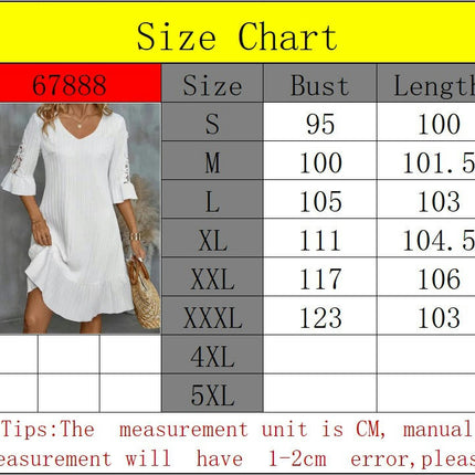 Women's Casual Dress V Neck 3/4 Bell Sleeve Flowy Mini Ruffled Summer Dresses