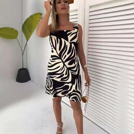 Women Summer Sleeveless Midi Dress Square Neck Casual Print Dresses