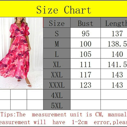 Women's Summer Floral Maxi Dress Puff Short Sleeve A Line Tiered Ruffled Beach Dresses