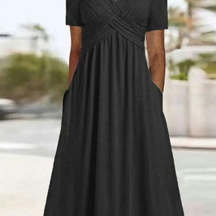 Womens Summer Short Sleeve V Neck Midi Dress Fashion Casual Flowy Dresses