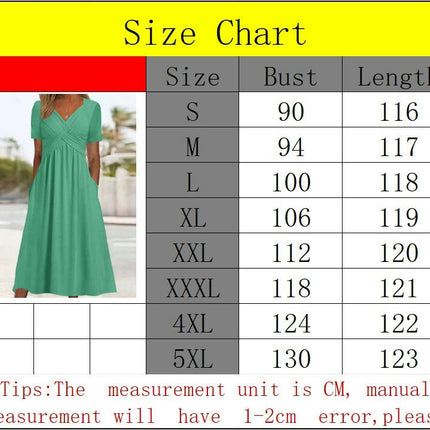 Womens Summer Short Sleeve V Neck Midi Dress Fashion Casual Flowy Dresses