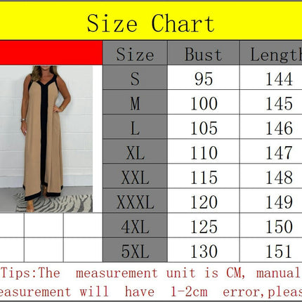 Women's Casual Sleeveless Maxi Dress Loose V Neck Color Block Long Dress