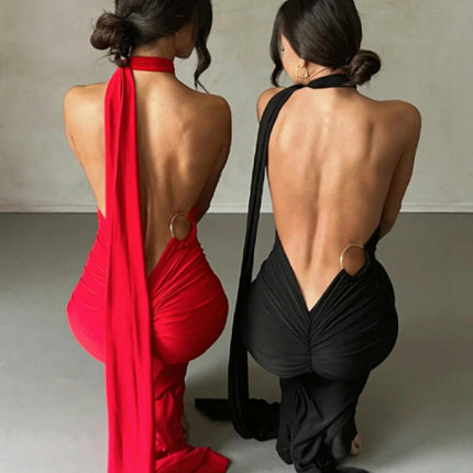 Women Sexy Backless Bodycon Sleeveless Open Back Maxi Dress Elegant Party Long Dress