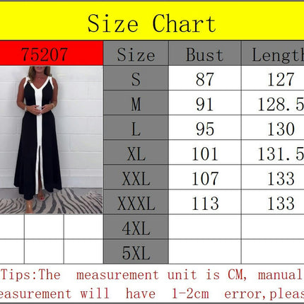 Women Summer V-Neck Sleeveless Casual Loose Split Color Block Long Maxi Dress