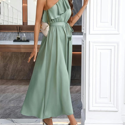 Women Sexy Maxi Dress Ruffled Sleeve One Shoulder Elegant Party Long Dresses