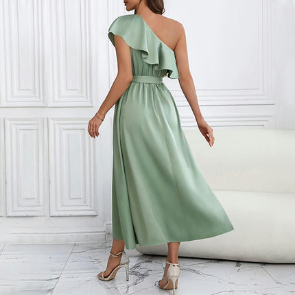 Women Sexy Maxi Dress Ruffled Sleeve One Shoulder Elegant Party Long Dresses