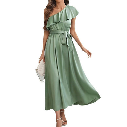 Women Sexy Maxi Dress Ruffled Sleeve One Shoulder Elegant Party Long Dresses