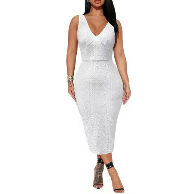 Women's Sexy Deep V Neck Bodycon Midi Dresses Sleeveless Tank Dresses