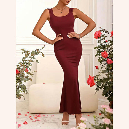 Women's Square Neck Sleeveless Bodycon Elegant Cocktail Party Maxi Dress