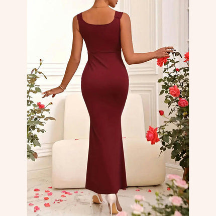 Women's Square Neck Sleeveless Bodycon Elegant Cocktail Party Maxi Dress