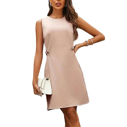 Women's Summer Sleeveless Dresses Crew Neck Cut Out Bodycon Mini Dress