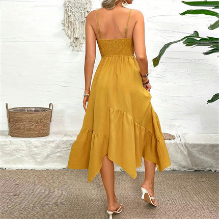 Women's Summer Maxi Dress Spaghetti Strap Smocked Backless Ruffle Flowy Long Dresses