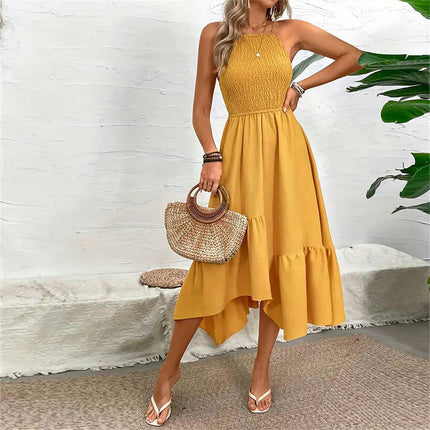 Women's Summer Maxi Dress Spaghetti Strap Smocked Backless Ruffle Flowy Long Dresses