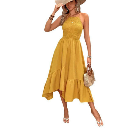 Women's Summer Maxi Dress Spaghetti Strap Smocked Backless Ruffle Flowy Long Dresses