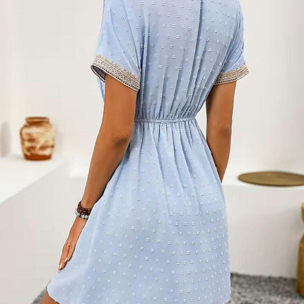 Women Summer Dresses Mini Dress Lace V Neck Short Sleeve A Line Flowy Dress