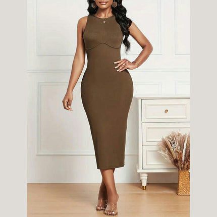 Women's Sleeveless Crew Neck Bodycon Maxi Dress Backless Split Long Dresses