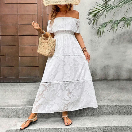 Women's Off The Shoulder Floral Lace Maxi Dress White Party Long Dresses