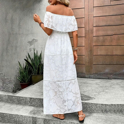 Women's Off The Shoulder Floral Lace Maxi Dress White Party Long Dresses