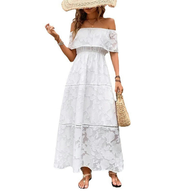 Women's Off The Shoulder Floral Lace Maxi Dress White Party Long Dresses